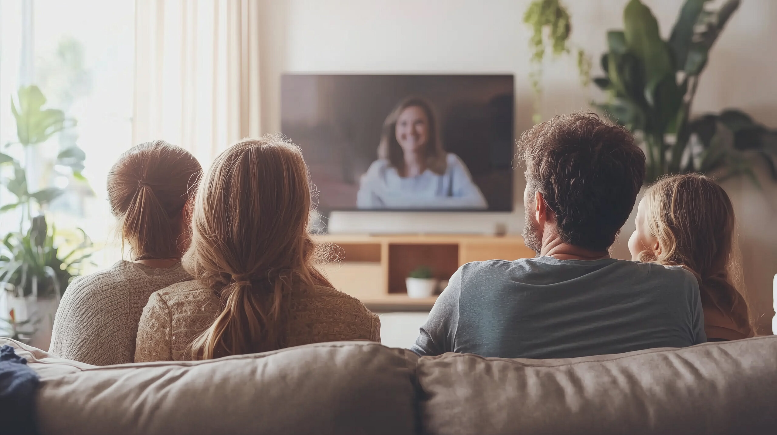 Eine Familie schaut gemeinsam Fernsehen.
