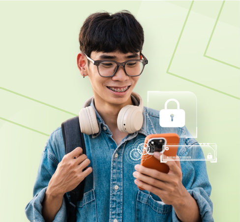 Teenager mit Headphones und Smartphone