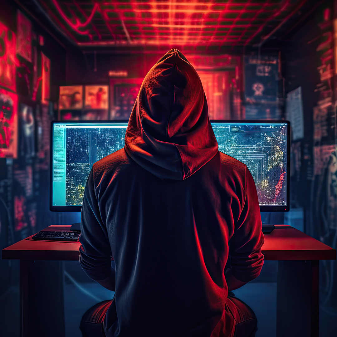 Futuristische Person mit Kapuze vor Monitoren DGK_Blog_10_Datenschutz-header.jpg