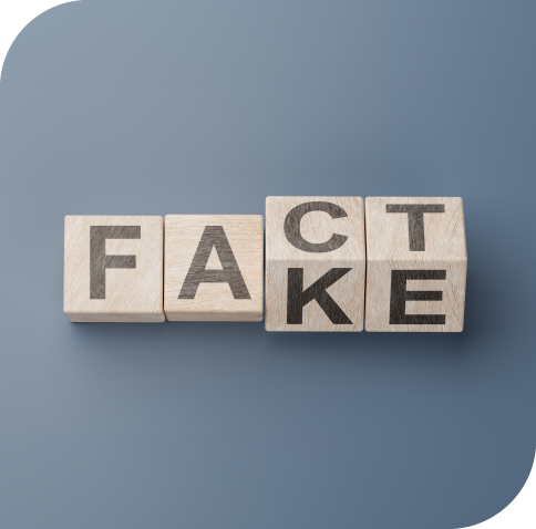 Holzklötze bilden die Wörter Fact und Fake als Symbol für echte und falsche Informationen. Das "ct" kippt auf deas"ke"